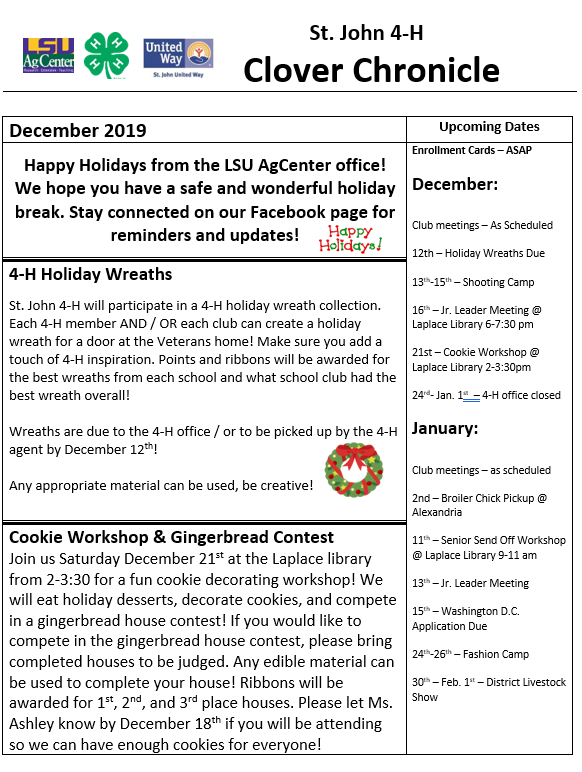 St. John 4-H Clover Chronicle December 2019